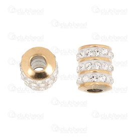 1720-240207-23GL - Stainless Steel 304 Bead Spacer Cylinder 8x7mm with Rhinestone Crystal 3 rows 2.5mm hole Gold Plated 10pcs 1720-240207-23GL,1720-24,montreal, quebec, canada, beads, wholesale