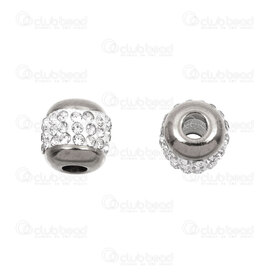 1720-240207-27 - Stainless Steel 304 Bead Cylinder 8x8mm with Rhinestone Crystal 2.5mm hole Natural 10pcs 1720-240207-27,montreal, quebec, canada, beads, wholesale