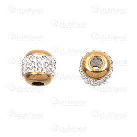 1720-240207-27GL - Stainless Steel 304 Bead Cylinder 8x8mm with Rhinestone Crystal 2.5mm hole Gold Plated 10pcs 1720-240207-27GL,montreal, quebec, canada, beads, wholesale