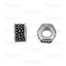 1720-240306-01AN - Stainless Steel 304 Bead Spacer Donut Hexagon 9.5x6.5mm Antique With Dots 2pcs  Weight 4g 1720-240306-01AN,Donut,Stainless Steel 304,Bead,Spacer,Metal,Stainless Steel 304,9.5x6.5mm,Round,Donut,Hexagon,Grey,Antique,With Dots,China,montreal, quebec, canada, beads, wholesale