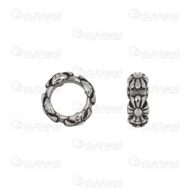 1720-240307-05 - Stainless Steel 304 Bead Spacer Ring 8x3mm Antique With Flower Design 5mm Hole 4pcs 1720-240307-05,Beads,Metal,4pcs,Bead,Spacer,Metal,Stainless Steel 304,8x3mm,Round,Ring,Grey,Antique,With Flower Design,6mm Hole,montreal, quebec, canada, beads, wholesale