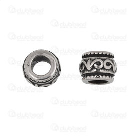 1720-240307-23AN - Stainless steel Bead Cylinder 9x12mm Fancy Lined Design 6mm hole Antique 4pcs 1720-240307-23AN,Beads,Stainless Steel,montreal, quebec, canada, beads, wholesale
