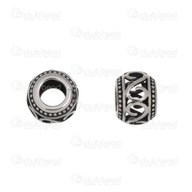 1720-240307-31AN - Stainless Steel Bead Fancy Cylinder 8.5x10.5mm S Design Hollow 5.5mm hole Antique 4pcs 1720-240307-31AN,Beads,Stainless Steel,montreal, quebec, canada, beads, wholesale