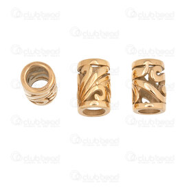 1720-240307-55GL - Acier Inoxyable 304 Bille Tube 10x7mm Motif Fantaisie Creux Trou 4.5mm Plaque Or 4pcs 1720-240307-55GL,Accessoires de finition,Séparateurs,Billes,montreal, quebec, canada, beads, wholesale