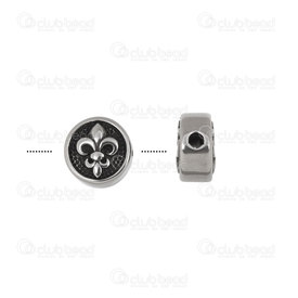 1720-240315-01 - Acier Inoxydable Bille Rond Fleur de Lys 10x5.5mm Trou 1.5mm Antique 4pcs chine 1720-240315-01,montreal, quebec, canada, beads, wholesale