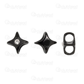 1720-240510-01BLK - Stainless steel Bead Star shape 15x9mm for double cord 5.5mm round with Rhinestone Crystal Black 4pcs 1720-240510-01BLK,montreal, quebec, canada, beads, wholesale