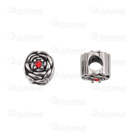 1720-2411-07 - Nature Stainless Steel Bead Rose 11x11x11mm with Rhinsestone Red 5mm Hole Natural 4pcs 1720-2411-07,Beads,Stainless Steel,montreal, quebec, canada, beads, wholesale