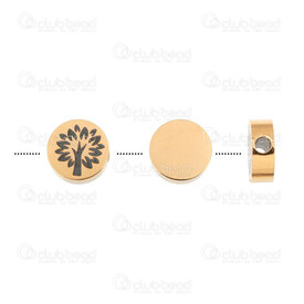 1720-2411-09GL - Nature Stainless Steel Bead Pellet 8x3mm Tree Design 1.5mm hole Gold Plated 4pcs 1720-2411-09GL,arbre inox,montreal, quebec, canada, beads, wholesale
