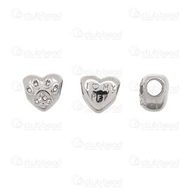 1720-2414-19 - Heart Stainless Steel Besd Heart 10x9.5x8mm Paw with Rhinestone 4mm Hole Inscription"I love my pet" Natural 4pcs 1720-2414-19,Beads,Metal,Stainless Steel,montreal, quebec, canada, beads, wholesale