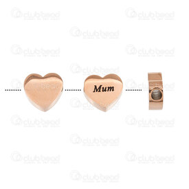 1720-2414-21RGL - Heart Stainless Steel Bead Heart 8x7.5x3mm Inscription "Mum" 1.5mm hole Rose Gold 4pcs 1720-2414-21RGL,Beads,Metal,Stainless Steel,montreal, quebec, canada, beads, wholesale