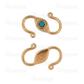 1720-2549-1GL - Stainless Steel 304 Hook Clasp ''S'' shaped with Turquoise Stone Gold Plated 5pcs 1720-2549-1GL,Sh,montreal, quebec, canada, beads, wholesale