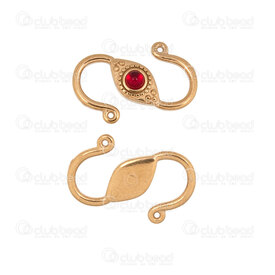 1720-2549-3GL - Stainless Steel 304 Hook Clasp ''S'' shaped with Red Agate Stone Gold Plated 5pcs 1720-2549-3GL,C,montreal, quebec, canada, beads, wholesale