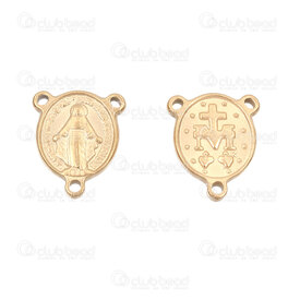 1720-2652-237GL - Spiritual Stainless Steel 304 Link-Connector Oval Holy Mary 14x11.5x2mm with 3 Loop Gold Plated 5pcs 1720-2652-237GL,Inoxydable,montreal, quebec, canada, beads, wholesale