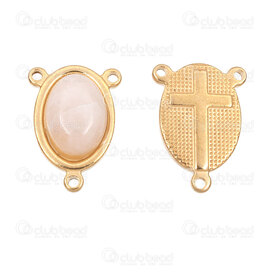1720-2652-251GL - Spirituel Acier Inoxydable 304 Connecteur Medaillon 21.5x16x6.5mm avec Pierre Quartz Rose et 3 Boucle Plaque Or 5pcs 1720-2652-251GL,CONNECTEURS,montreal, quebec, canada, beads, wholesale