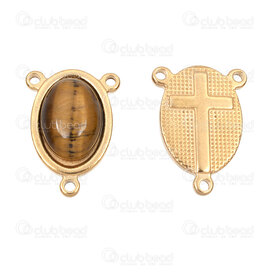 1720-2652-253GL - Spirituel Acier Inoxydable 304 Connecteur Medaillon 21.5x16x6.5mm avec Pierre Œil de Tigre et 3 Boucle Plaque Or 5pcs 1720-2652-253GL,CONNECTEURS,montreal, quebec, canada, beads, wholesale