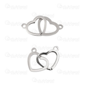 1720-2654-05 - Heart Stainless Steel Link Double Heart 21x12mm with 1mm loop High Quality Polish Natural 4pcs 1720-2654-05,Findings,Stainless Steel,montreal, quebec, canada, beads, wholesale