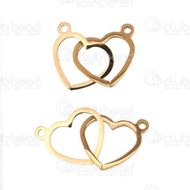 1720-2654-05GL - Heart Stainless Steel Link Double Heart 21x12mm with 1mm loop High Quality Polish Gold 10pcs 1720-2654-05GL,Findings,montreal, quebec, canada, beads, wholesale