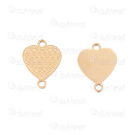 1720-2654-09GL - Cœur Acier Inoxydable 304 Lien Cœur 12x10x1.4mm avec Motif 3D et 2 Boucle 1.2mm Plaque Or 10pcs 1720-2654-09GL,Liens connecteurs,Métal,montreal, quebec, canada, beads, wholesale