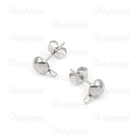 1720-2714-061 - Stainless Steel 304 Earring Stud 6mm Half Sphere Natural With Clutches With Loop 50pcs 1720-2714-061,Findings,6mm,Stainless Steel 304,Earring Stud,Half Sphere,6mm,Grey,Natural,Metal,With Clutches,With Loop,50pcs,China,montreal, quebec, canada, beads, wholesale