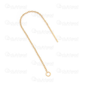 1720-2719-15GL - Stainless Steel 304 Earring Stud 15x0.8mm with Chain 80x1.2mm With Chain Gold Plated 4mm Ring 10pcs 1720-2719-15GL,1720-2719,montreal, quebec, canada, beads, wholesale