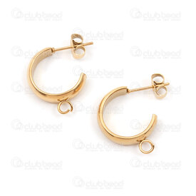 1720-2739-GL - Stainless Steel 304 Earring Hoop 'C' shape 19x20x4mm with Loop and Clutch Gold Plated 10pcs (5pairs) 1720-2739-GL,montreal, quebec, canada, beads, wholesale