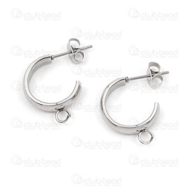 1720-2739 - Stainless Steel 304 Earring Hoop 'C' shape 19x20x4mm with Loop and Clutch Natural 20pcs (10pairs) 1720-2739,montreal, quebec, canada, beads, wholesale