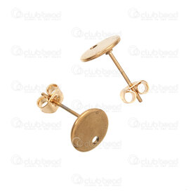 1720-2755-GL - Acier Inoxydable 304 Boucle d'Oreille Tige 12mm avec Plateau Rond 8mm Trou 1.5mm et Papillon Plaque Or 20pcs 1720-2755-GL,Accessoires de finition,Boucles d'oreilles,montreal, quebec, canada, beads, wholesale