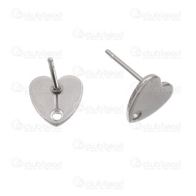 1720-2755-H - Stainless Steel Earring Stud 11x0.7mm with 8.5mm Heart Plate and 1.5mm hole Natural 50pcs 1720-2755-H,Findings,Earrings,montreal, quebec, canada, beads, wholesale