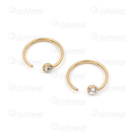 1720-2760-3GL - Stainless Steel 304 Earring Hook Pierce Round 9.5x0.8mm with Crystal Rhinestone Gold Plated 10pcs 1720-2760-3GL,E,montreal, quebec, canada, beads, wholesale