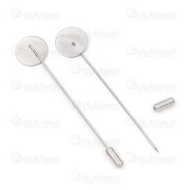 1720-3007-15 - Stainless Steel 304 Pin Brooch with Round Plate 15mm Full Lenght 76mm Natural 20pcs 1720-3007-15,plateau,montreal, quebec, canada, beads, wholesale