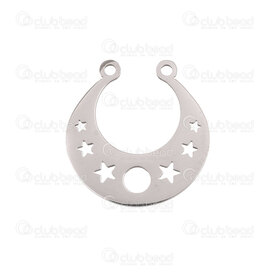 1720-4013 - Stainless Steel Pendant Moon Crescent 20x19.5x1mm with Star-Full Moon Design 2 loop Natural 10pcs 1720-4013,Pendants,montreal, quebec, canada, beads, wholesale