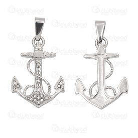 1720-4019 - Stainless Steel Pendant Anchor 27.5x20x3mm with Crystal Cubic Zircon and Bail Natural 1pc 1720-4019,Ancre,montreal, quebec, canada, beads, wholesale