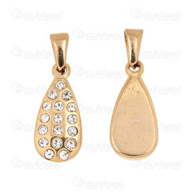 1720-4041-GL - Stainless Steel 304 Pendant Drop 21.5x10x3.5mm with Crystal Cubic Zircon and Bail Gold Plated 5pcs Chine 1720-4041-GL,crystal drop,montreal, quebec, canada, beads, wholesale