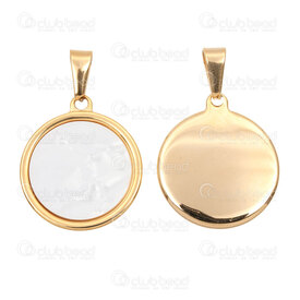 1720-4049-1GL - Stainless Steel 304 Pendant Round 29x25x2mm with Shell Filling and Bail Gold Plated 2pcs 1720-4049-1GL,shells,montreal, quebec, canada, beads, wholesale