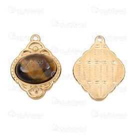 1720-4051-1-1GL - Acier Inoxydable 304 Pendentif Oval 23.5x18x7mm avec Œil de Tigre Jaune Motif Fancy et Boucle Plaque Or 2pcs 1720-4051-1-1GL,tiger,montreal, quebec, canada, beads, wholesale