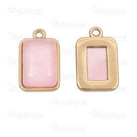 1720-4051-2-3GL - Stainless Steel 304 Pendant Rectangle with Rose Quartz Stone 19x11x6.5mm with Loop Gold Plated 3pcs 1720-4051-2-3GL,ps,montreal, quebec, canada, beads, wholesale