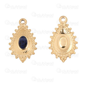 1720-4051-3-1GL - Stainless Steel 304 Pendant Drop 22.5x13.5x5mm with Lapis Lazuli Stone Pointed Design and Loop Gold Plated 4pcs 1720-4051-3-1GL,PO,montreal, quebec, canada, beads, wholesale