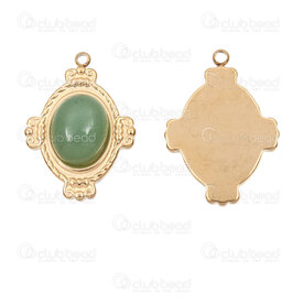 1720-4051-4-1GL - Stainless Steel 304 Pendant Oval 22.5x16x6mm with Green Aventurine Stone Fancy Edge and Loop Gold Plated 4pcs 1720-4051-4-1GL,vs,montreal, quebec, canada, beads, wholesale