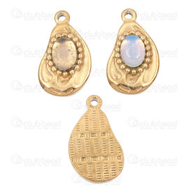 1720-4051-5-1GL - Stainless Steel 304 Pendant Drop 22x13x5mm with Opaline Stone Dot Design and Loop Gold Plated 3pcs 1720-4051-5-1GL,PO,montreal, quebec, canada, beads, wholesale