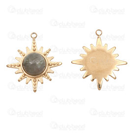1720-4051-6-1GL - Stainless Steel 304 Charm Sun 22x19x5.5mm with Labradorite Stone and Loop Gold Plated 3pcs 1720-4051-6-1GL,SS,montreal, quebec, canada, beads, wholesale
