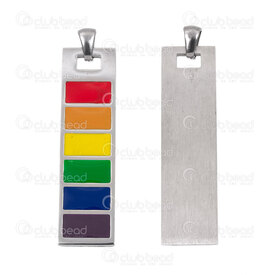 1720-4055 - Stainless Steel 304 Pendant Rectangle 44x12x2mm Rainbow Color Filling with Bail Natural 1pc 1720-4055,arc,montreal, quebec, canada, beads, wholesale