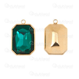 1720-4056-01 - Stainless Steel 304 Pendant Retangle 18x11.5x6mm with Emerald Rhinestone and 1.5mm Loop Gold Plated 5pcs 1720-4056-01,rectangle or,montreal, quebec, canada, beads, wholesale