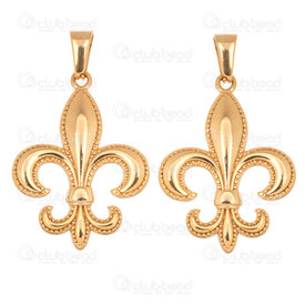 1720-4061-GL - Stainless Steel 304 Pendant Fleur de Lys 30.5x23x3.5mm with Bail Gold Plated 3pcs 1720-4061-GL,FLEURS,montreal, quebec, canada, beads, wholesale