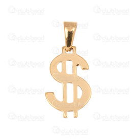 1720-4063-GL - Stainless Steel 3004 Pendant Money Symbol 20.5x12.5x3mm with Bail Gold Plated 10pcs 1720-4063-GL,bÃ,montreal, quebec, canada, beads, wholesale