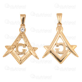 1720-4065-GL - Stainless Steel 304 Pendant Freemason 30x25.5x3mm with Crystal Rhinestone and Bail Gold Plated 1pc 1720-4065-GL,r,montreal, quebec, canada, beads, wholesale