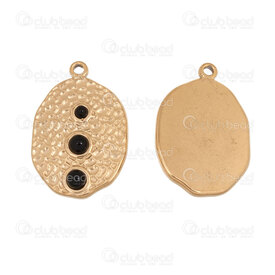 1720-4067-GL - Acier Inoxydable 304 Pendentif Oval 23x15.5x2mm avec Pierre Obsidienne et Motif Martele avec Boucle Plaque Or 4pcs 1720-4067-GL,mo,montreal, quebec, canada, beads, wholesale