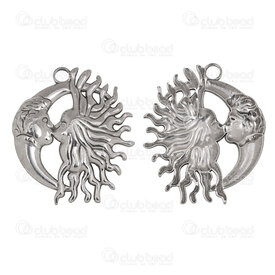 1720-4071 - Stainless Steel 304 Pendant Sun and Moon 33x28.5x2.5mm with Loop Natural 4pcs 1720-4071,m,montreal, quebec, canada, beads, wholesale