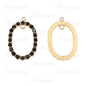 1720-4073-GL - Acier Inoxydable 304 Pendentif Oval 25.5x15.5x2.5mm Creux avec Pierre du Rhin Noir et 2 Boucle Plaque Or 3pcs 1720-4073-GL,montreal, quebec, canada, beads, wholesale