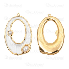 1720-4075-GL - Stainless Steel 304 Pendant Oval 47x30x4mm White Filling and White Acrylic Bead with Loop Gold Plated 1pc 1720-4075-GL,plaques,montreal, quebec, canada, beads, wholesale