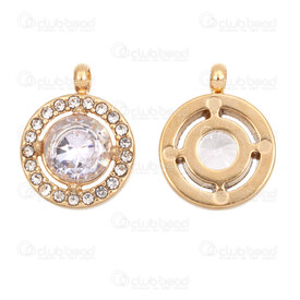 1720-4705-01GL - Stainless Steel Charm Round 13x10.5x4mm with Crystal Cubic Zircon Line and Loop Gold Plated 5pcs 1720-4705-01GL,zircon cubique,montreal, quebec, canada, beads, wholesale